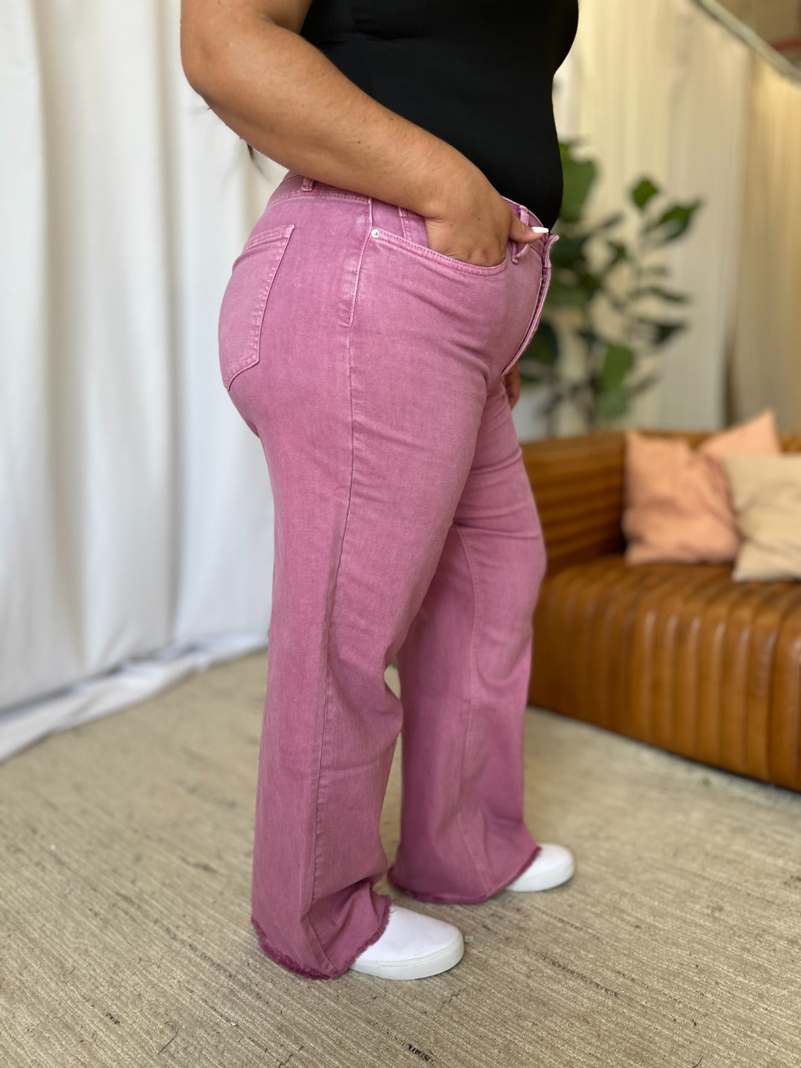 RFM High Rise Garment Dyed Wide Leg Jeans
