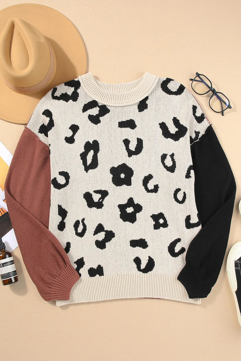 Leopard Round Neck Balloon Sleeve Sweater