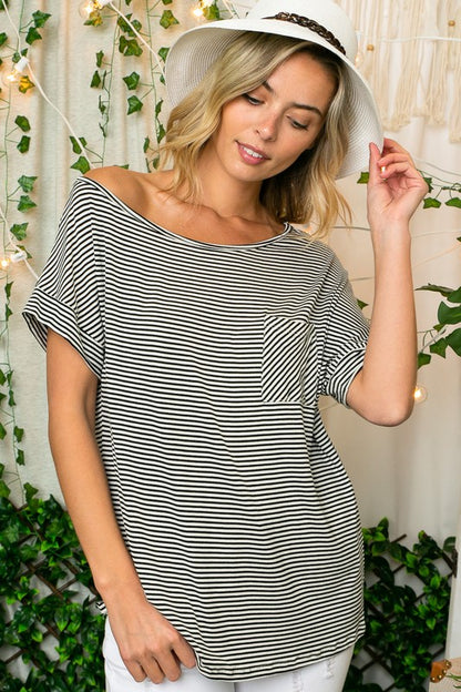 Stripe Jersey Shoulder Top-Plus