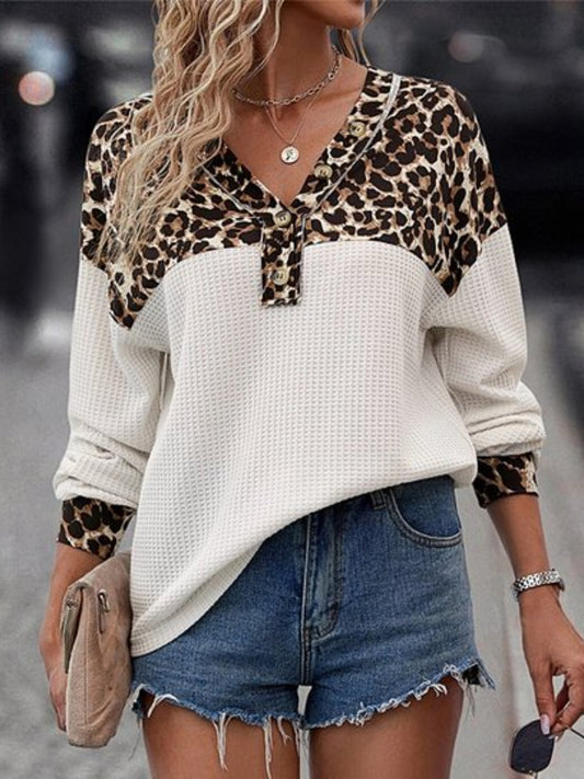 Leopard V-Neck Long Sleeve Tee