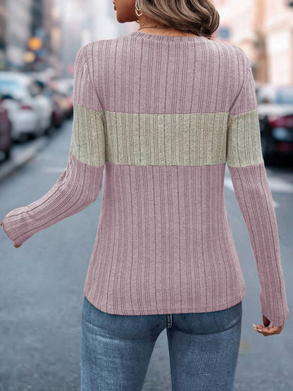 Color Block Knit Long Sleeve Top