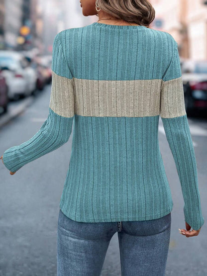 Color Block Knit Long Sleeve Top