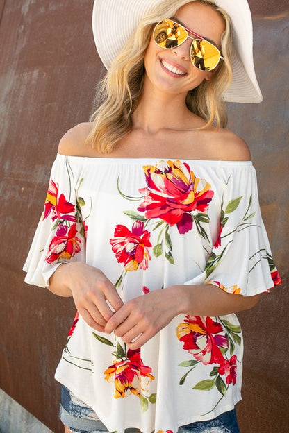 Floral Off Shoulder Top-PLUS