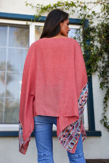 Geometric Embroidered Sleeve Kimono