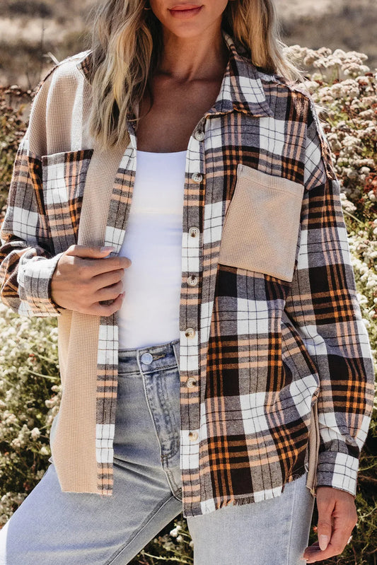 Pocketed Plaid Dropped Shoulder Shacket