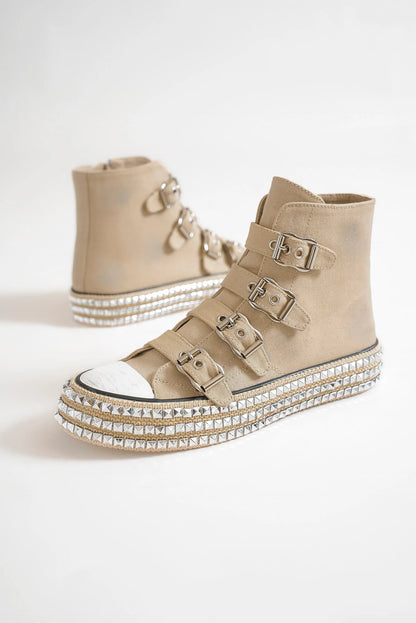 Beast Fashion Multi-Buckle Studded Platform Sneakers