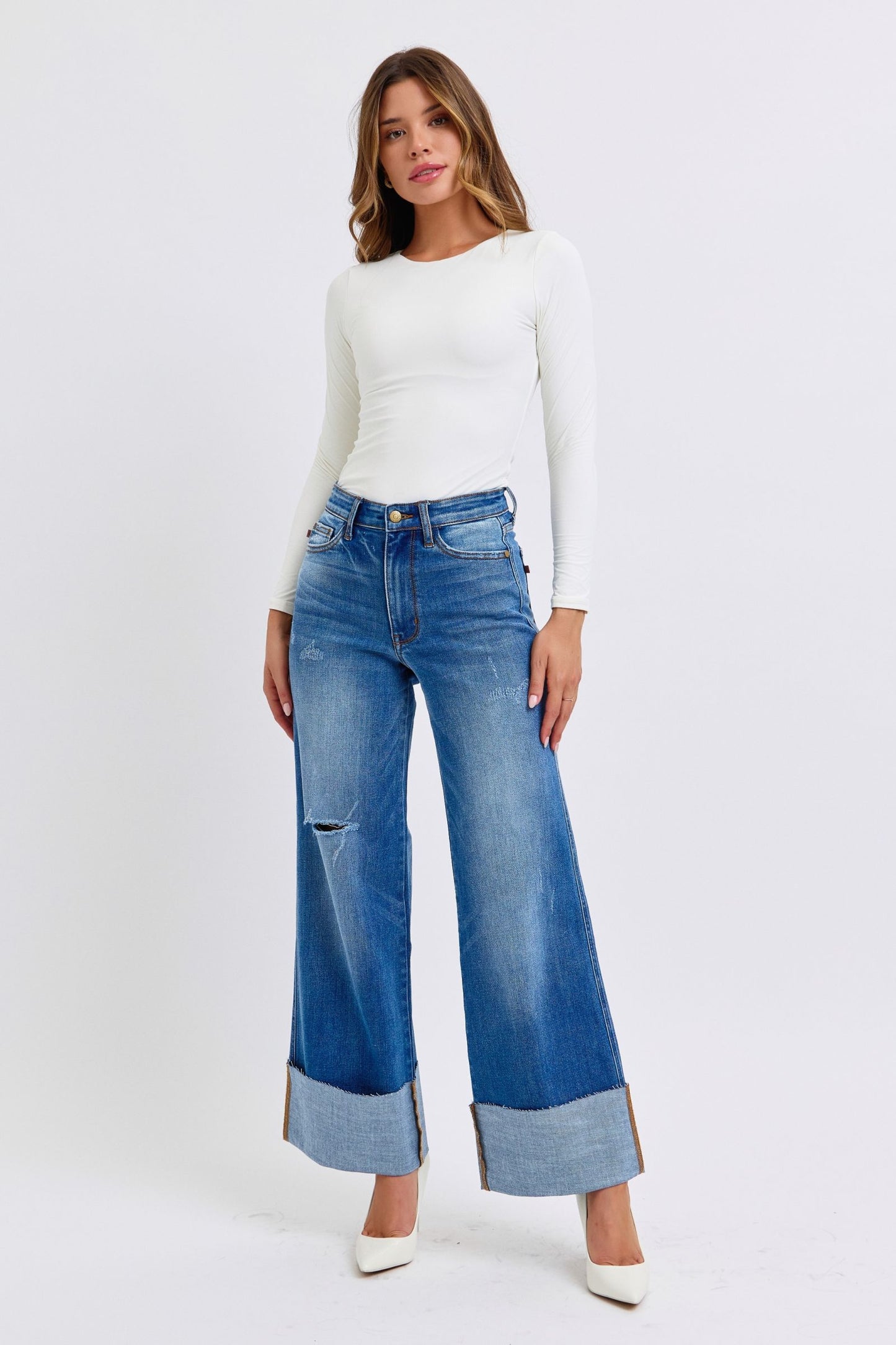 Judy Blue Distressed High Waist Wide Leg Jeans