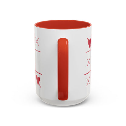 Heart Tic-Tac-Toe Accent Coffee Mug — Romantic Valentine’s Gift (11/15 oz)