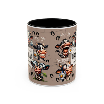 Bipolar Cow Funny Accent Coffee Mug — Humorous Mood-Flip Cow (11oz)