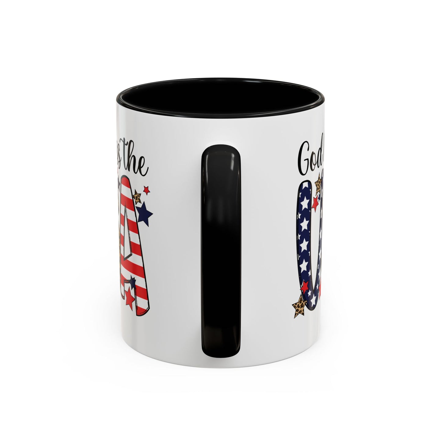 God Bless the USA Accent Coffee Mug – Patriotic Stars & Leopard 11/15oz