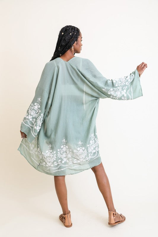 Embroidered Floral Vine Lightweight Kimono