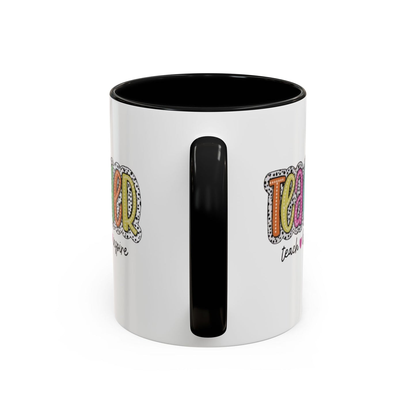 Teacher Coffee Mug - "Teacher" Colorful Doodle Design, Teach • Love • Inspire Accent Mug (11oz/15oz)