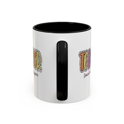 Teacher Coffee Mug - "Teacher" Colorful Doodle Design, Teach • Love • Inspire Accent Mug (11oz/15oz)