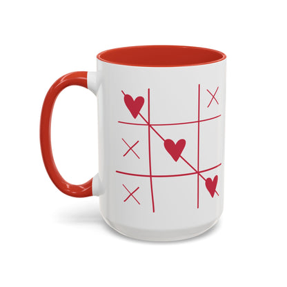 Heart Tic-Tac-Toe Accent Coffee Mug — Romantic Valentine’s Gift (11/15 oz)