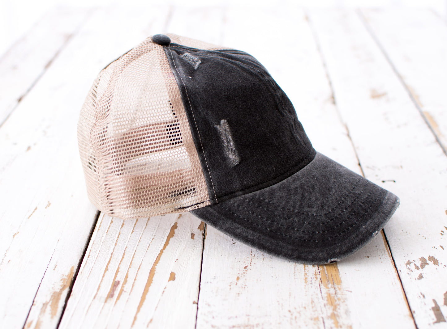 Distressed Messy Bun Caps | Adjustable