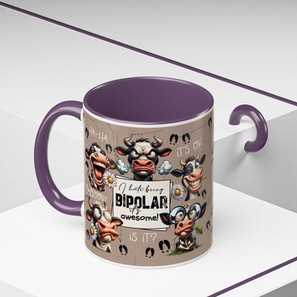 Bipolar Cow Funny Accent Coffee Mug — Humorous Mood-Flip Cow (11oz)