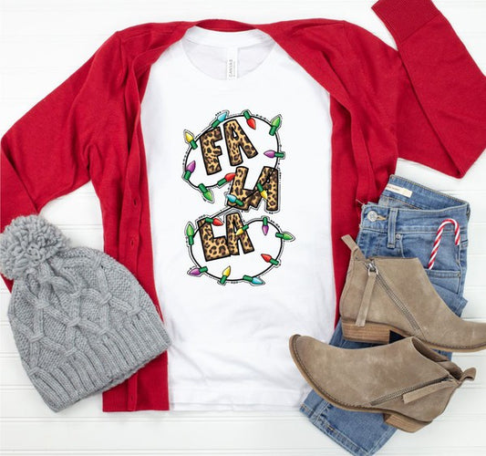 Fa La La Leopard Christmas Lights Tee