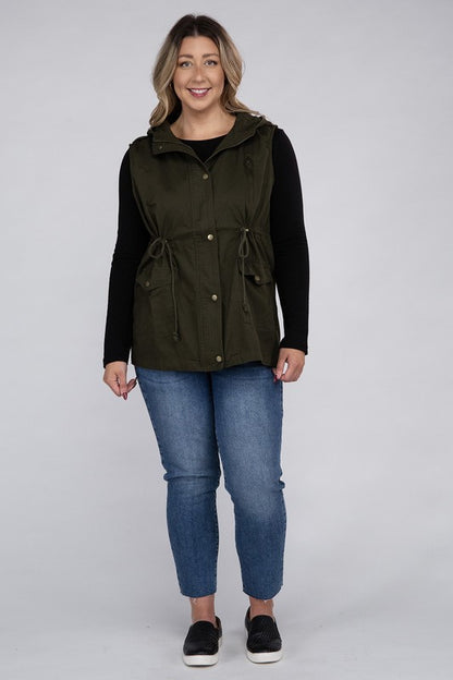 Drawstring Waist Military Hoodie Vest-Plus