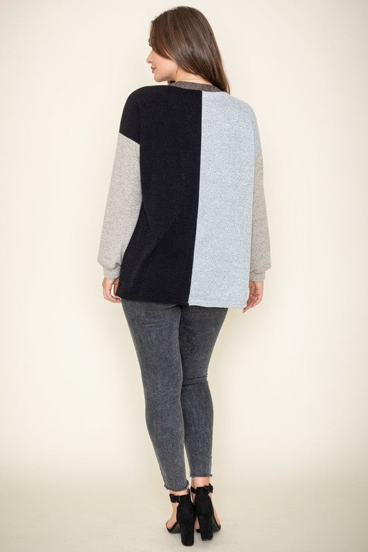 Color Block Knit Cardigan-Plus