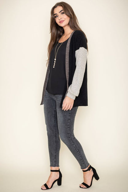 Color Block Knit Cardigan-Plus