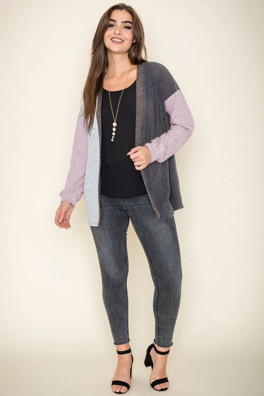 Color Block Knit Cardigan-Plus