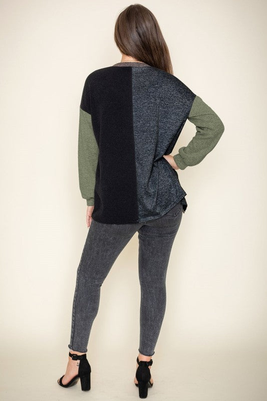 Color Block Knit Cardigan-Plus