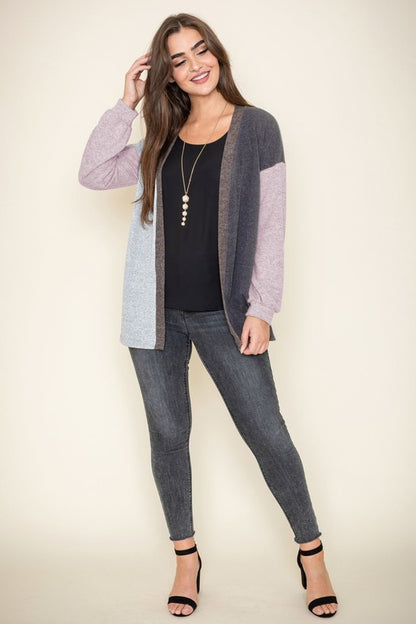 Color Block Knit Cardigan-Plus