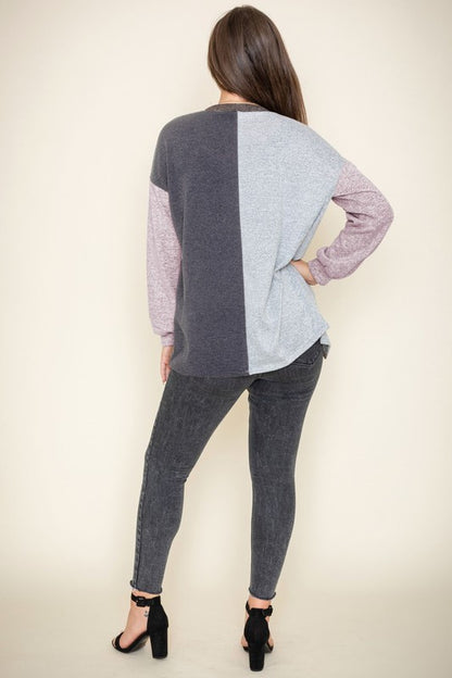 Color Block Knit Cardigan-Plus