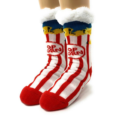 Kids Sherpa Slipper Sock - Box o' Popcorn