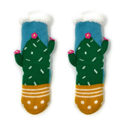 Kids Sherpa Slipper Sock - Cactus Hugs