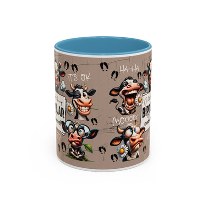 Bipolar Cow Funny Accent Coffee Mug — Humorous Mood-Flip Cow (11oz)