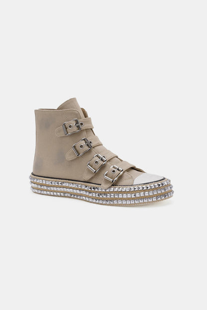 Beast Fashion Multi-Buckle Studded Platform Sneakers