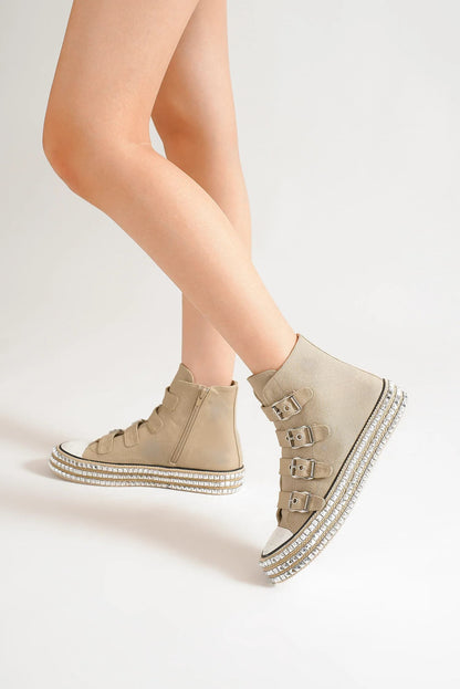 Beast Fashion Multi-Buckle Studded Platform Sneakers