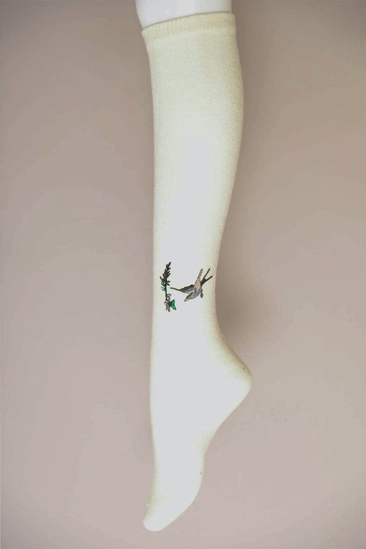 Hummingbird Wool Knee High Socks