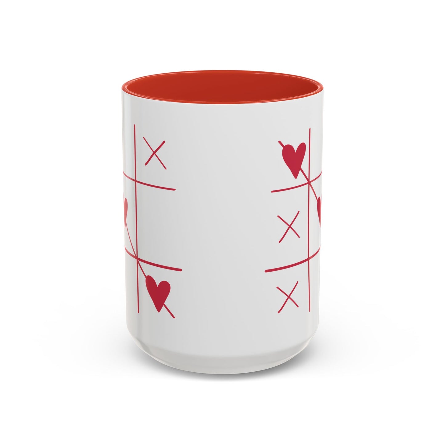 Heart Tic-Tac-Toe Accent Coffee Mug — Romantic Valentine’s Gift (11/15 oz)
