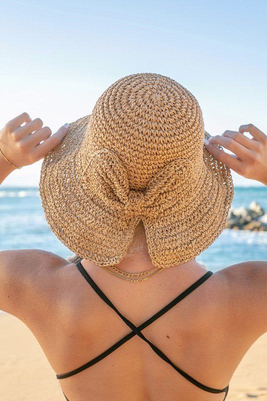 Bow Accent Woven Straw Bucket Sun Hat