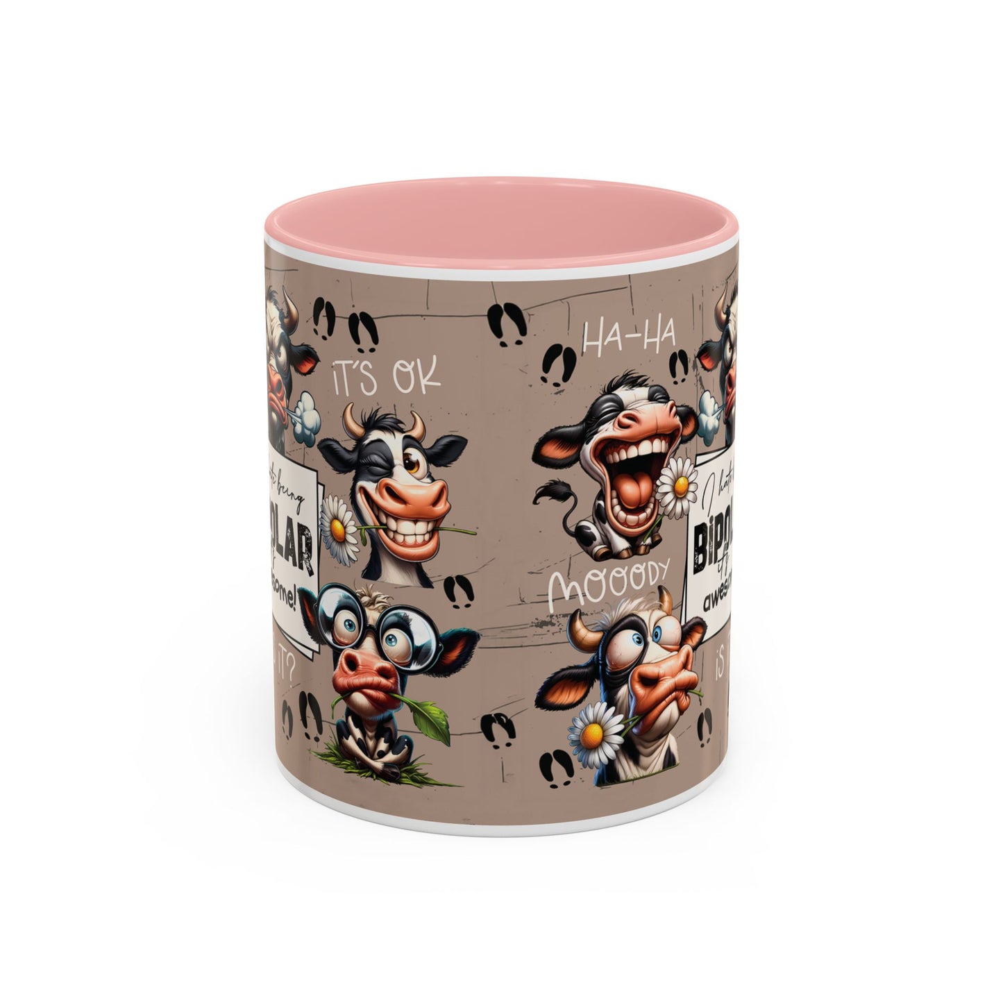 Bipolar Cow Funny Accent Coffee Mug — Humorous Mood-Flip Cow (11oz)