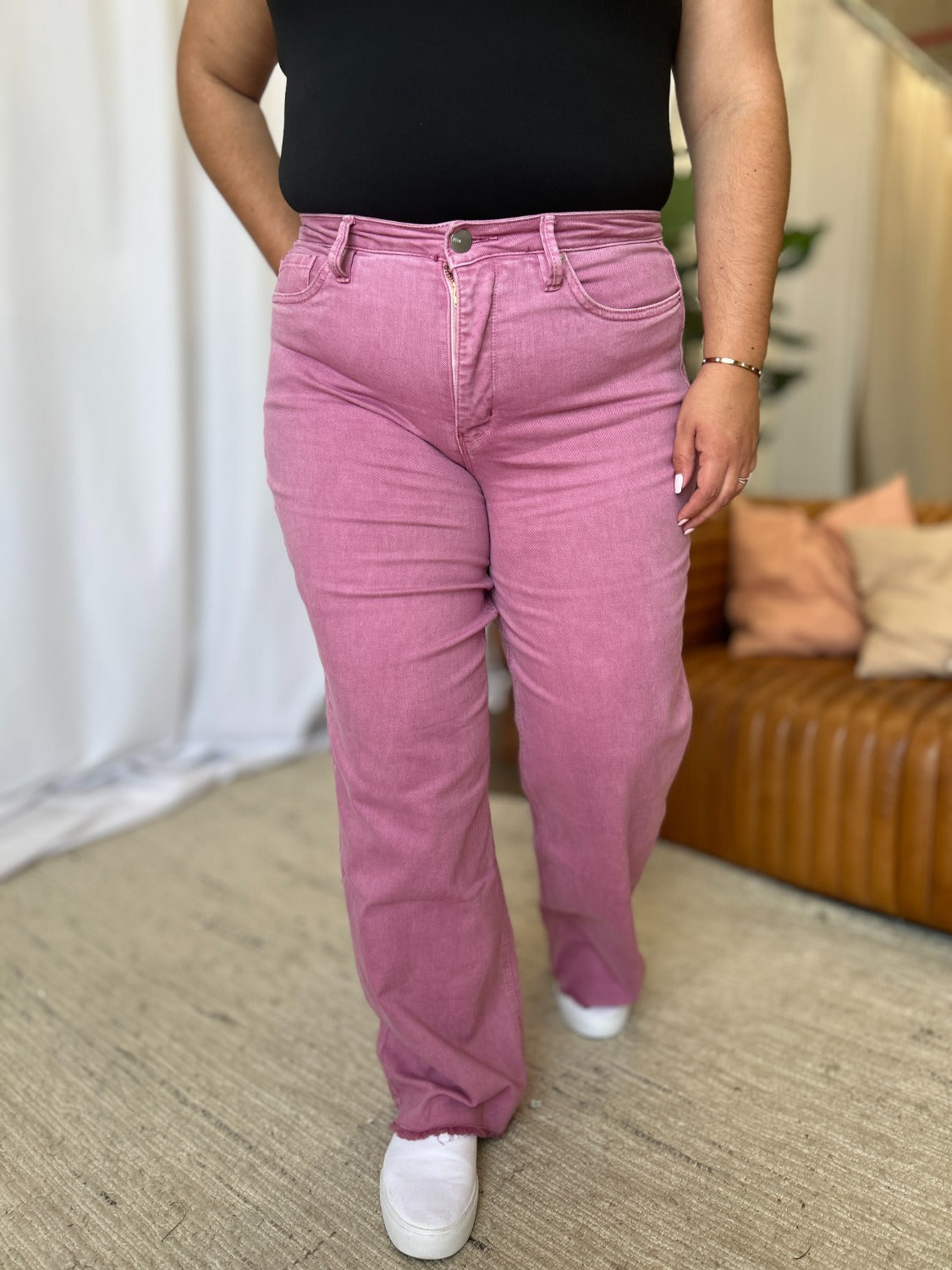 RFM High Rise Garment Dyed Wide Leg Jeans