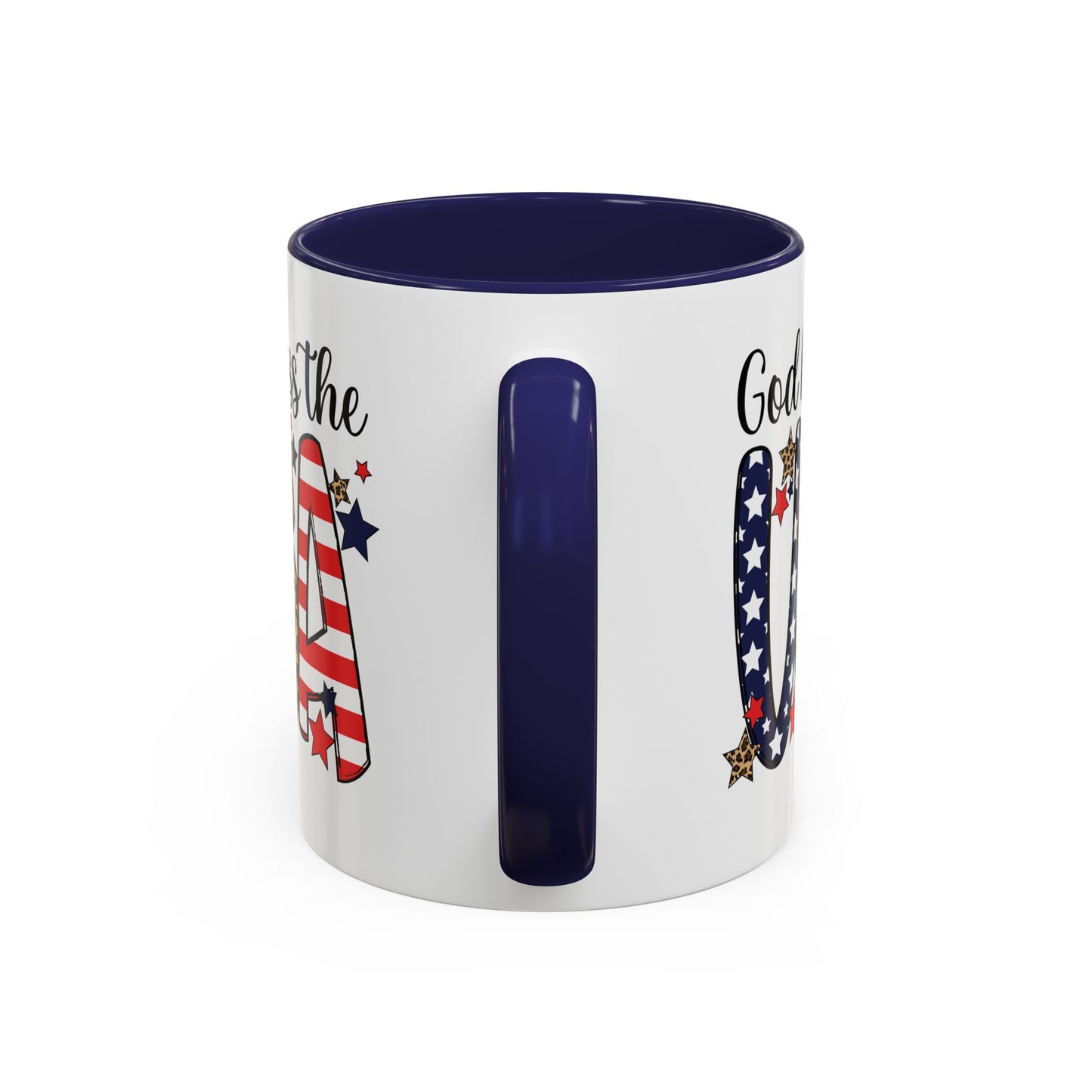 God Bless the USA Accent Coffee Mug – Patriotic Stars & Leopard 11/15oz