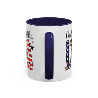 God Bless the USA Accent Coffee Mug – Patriotic Stars & Leopard 11/15oz