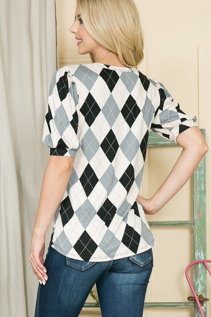 Argyle Puff Sleeve Top