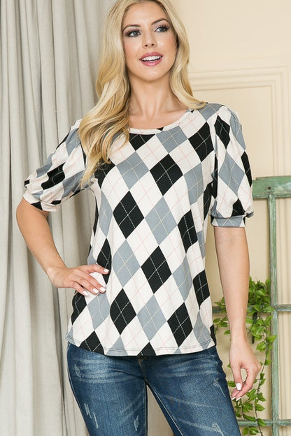 Argyle Puff Sleeve Top