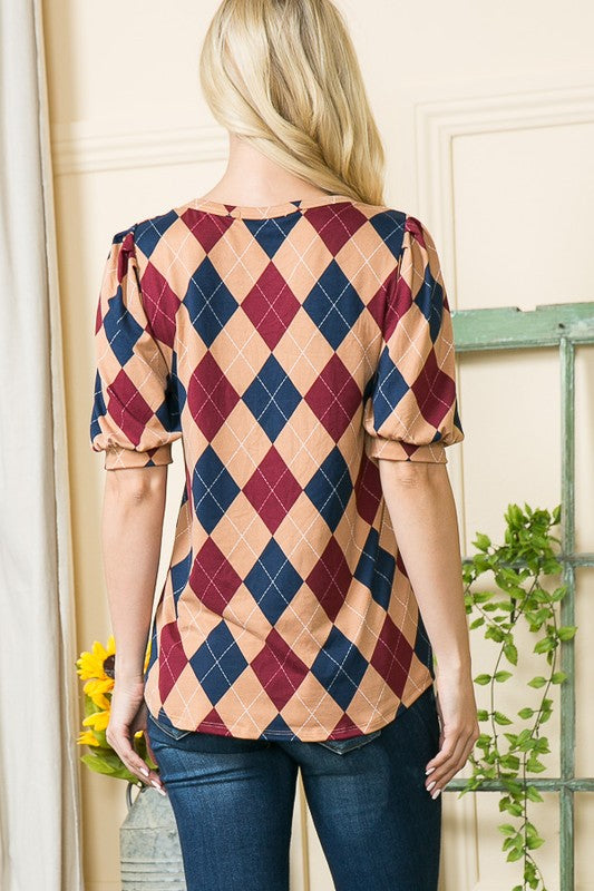 Argyle Puff Sleeve Top