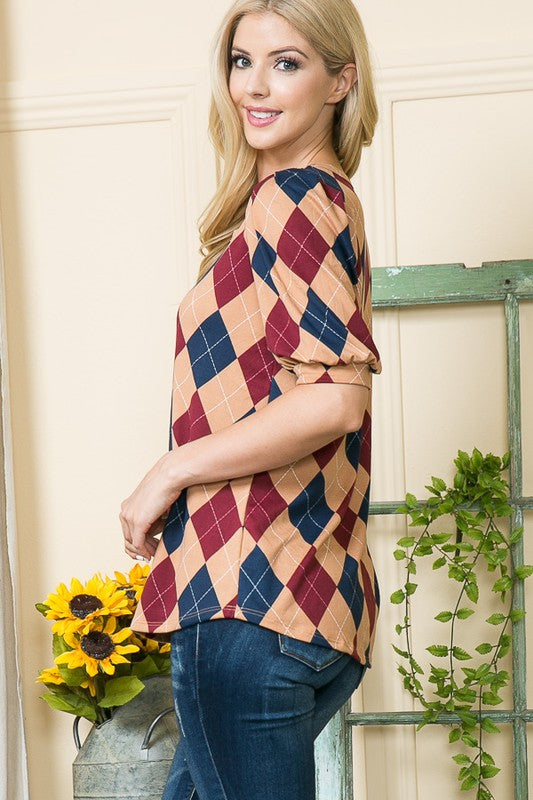 Argyle Puff Sleeve Top