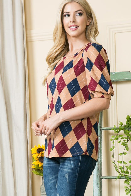 Argyle Puff Sleeve Top