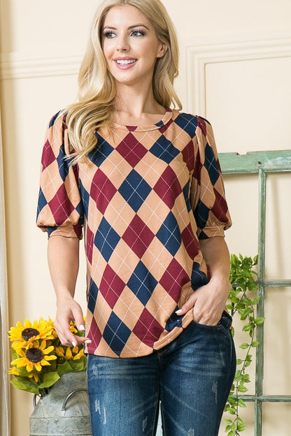 Argyle Puff Sleeve Top