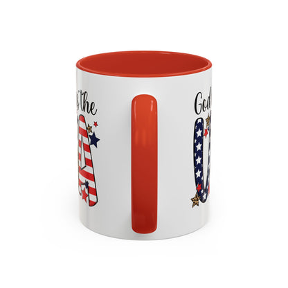 God Bless the USA Accent Coffee Mug – Patriotic Stars & Leopard 11/15oz