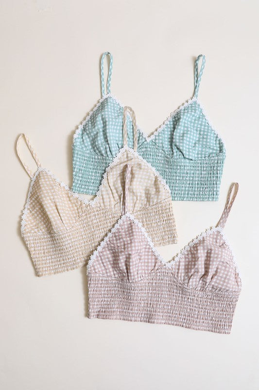 Gingham Smocked Bralette-Plus