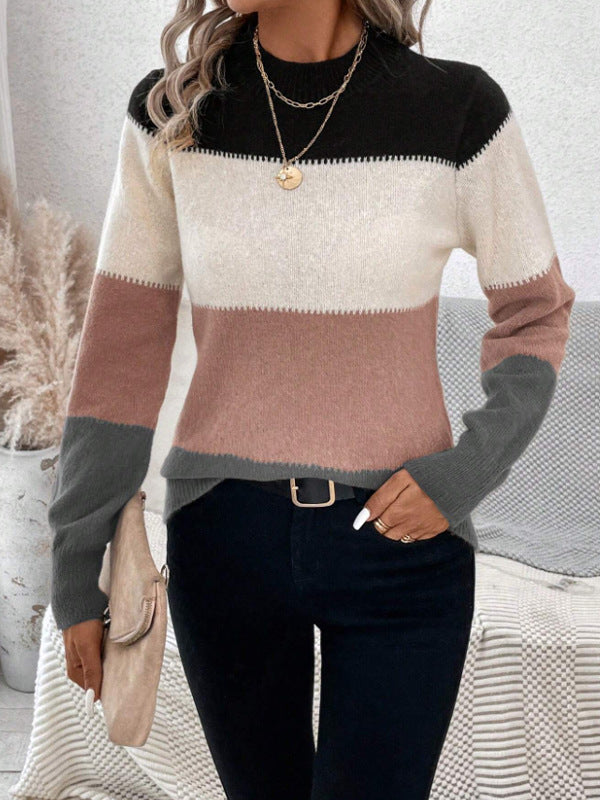 Color Block Mock Neck Sweater