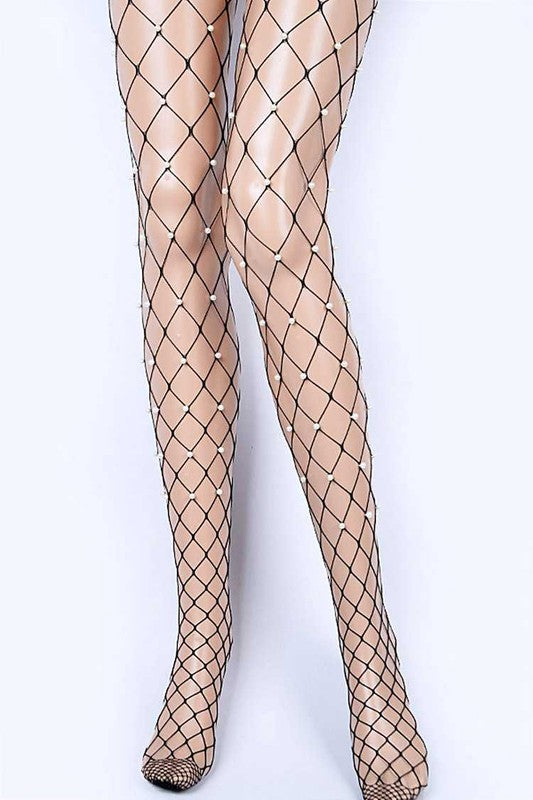 Pearl Accent Fishnet Stocking